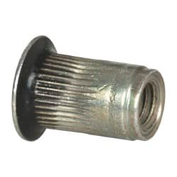 Made in USA - #10-32, 0.296 Insert Diam, 0.475" OAL, Sealed Head Open End Threaded Insert - 0.2969" Hole Diam, 0.415" Head Diam, 1008/1010 Steel, Clear Protective Coating & Zinc Yellow Dichromate Finish - Exact Tooling