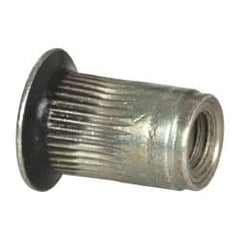 Made in USA - #10-32, 0.296 Insert Diam, 0.475" OAL, Sealed Head Open End Threaded Insert - 0.2969" Hole Diam, 0.415" Head Diam, 1008/1010 Steel, Clear Protective Coating & Zinc Yellow Dichromate Finish - Exact Tooling