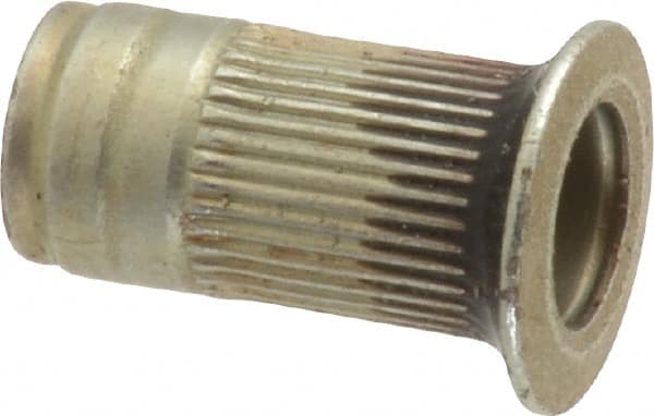 Made in USA - #10-32, 0.296 Insert Diam, 0.585" OAL, Sealed Head Open End Threaded Insert - 0.2969" Hole Diam, 0.415" Head Diam, 1008/1010 Steel, Clear Protective Coating & Zinc Yellow Dichromate Finish - Exact Tooling