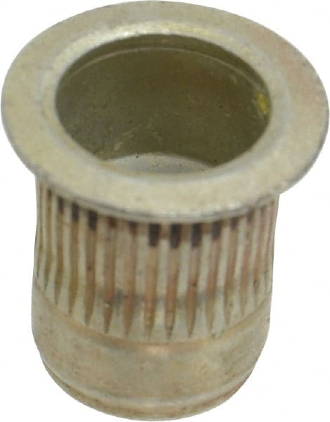 Made in USA - 5/16-18, 0.53 Insert Diam, 0.69" OAL, Sealed Head Open End Threaded Insert - 0.5312" Hole Diam, 0.685" Head Diam, 1008/1010 Steel, Clear Protective Coating & Zinc Yellow Dichromate Finish - Exact Tooling