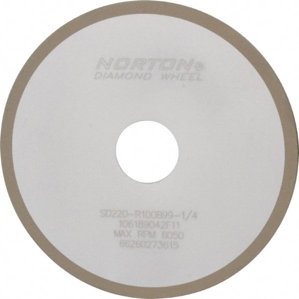 Norton - 6" Diam x 1-1/4" Hole x 1/8" Thick, 220 Grit Surface Grinding Wheel - Diamond, Type 1A1, Very Fine Grade, Resinoid Bond - Exact Tooling