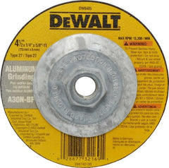 DeWALT - 30 Grit, 4-1/2" Wheel Diam, 1/4" Wheel Thickness, Type 27 Depressed Center Wheel - Aluminum Oxide, N Hardness, 13,300 Max RPM, Compatible with Angle Grinder - Exact Tooling