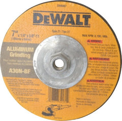 DeWALT - 30 Grit, 7" Wheel Diam, 1/4" Wheel Thickness, Type 27 Depressed Center Wheel - Aluminum Oxide, N Hardness, 8,700 Max RPM, Compatible with Angle Grinder - Exact Tooling