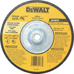 DeWALT - 24 Grit, 7" Wheel Diam, 1/8" Wheel Thickness, Type 27 Depressed Center Wheel - Aluminum Oxide, R Hardness, 8,700 Max RPM, Compatible with Angle Grinder - Exact Tooling