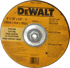 DeWALT - 24 Grit, 9" Wheel Diam, 1/8" Wheel Thickness, Type 27 Depressed Center Wheel - Aluminum Oxide, R Hardness, 6,600 Max RPM, Compatible with Angle Grinder - Exact Tooling