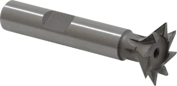 Keo - 3/4" Diam x 3/16" Width of Cut, 45° Included Angle, High Speed Steel Dovetail Cutter - 3/8" Shank Diam, 1-15/16" Shank Length, 2-1/8" Overall Length, Weldon Flat, Uncoated - Exact Tooling