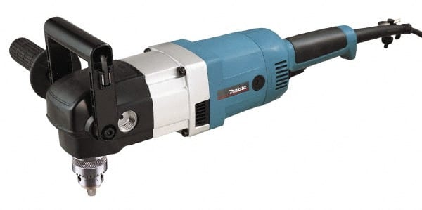 Makita - 1/2" Keyed Chuck, 300 & 1,200 RPM, Angled Handle Electric Drill - 10 Amps, 115 Volts, Reversible, Includes Chuck Key, Drill Chuck, Hex Wrench, Key Holder, Side Handle, Tool Case - Exact Tooling