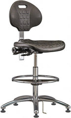Bevco - 20-1/2 to 30-1/2" High Adjustable Height Swivel Stool - 27" Wide x 27" Deep, ESD Polyurethane Seat, Black - Exact Tooling