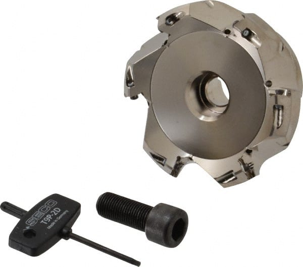 Seco - 3.15" Cut Diam, 1" Arbor Hole, 0.18" Max Depth of Cut, 45° Indexable Chamfer & Angle Face Mill - 6 Inserts, SE.. 09T3 Insert, Right Hand Cut, 6 Flutes, Through Coolant, Series R220.53 - Exact Tooling