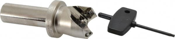 Seco - 45° Lead Angle, 1.18" Max Cut Diam, 0.18" Max Depth of Cut, Indexable Chamfer and Angle End Mill - 2 Inserts, SE.. 09T3 Insert Style, 3.54" Overall Length, Through Coolant - Exact Tooling