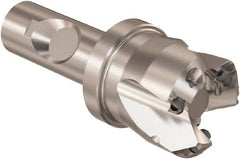 Seco - 45° Lead Angle, 1.38" Max Cut Diam, 0.18" Max Depth of Cut, Indexable Chamfer and Angle End Mill - 3 Inserts, SE.. 09T3 Insert Style, 3.54" Overall Length, Through Coolant - Exact Tooling