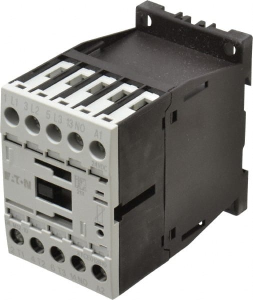 Eaton Cutler-Hammer - 3 Pole, 24 to 27 Coil VDC, 20 Amp, Nonreversible Open Enclosure IEC Contactor - 1 Phase hp: 1 at 115 V, 2 at 200 V, 2 at 230 V, 3 Phase hp: 10 at 460 V, 10 at 575 V, 3 at 200 V, 3 at 230 V, 12 Amp Inductive Load Rating Listed - Exact Tooling