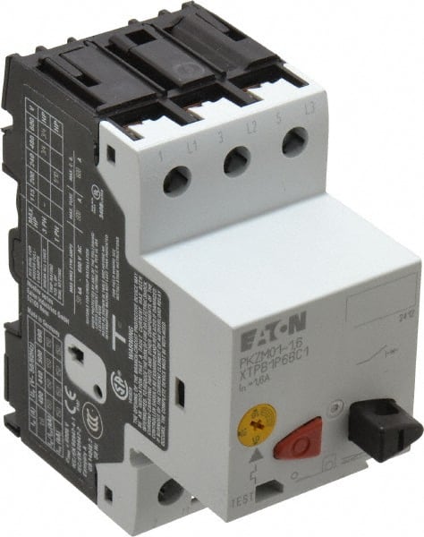 Eaton Cutler-Hammer - 1.6 Amp, IEC, Open Pushbutton Manual Motor Starter - 45mm Wide x 85mm Deep x 3.6667" High, 3/4 hp at 480/600 V, CE Approved, CSA Certified, DIN VDE, EN/IEC, UL 508 Type E Compliant & UL Listed - Exact Tooling