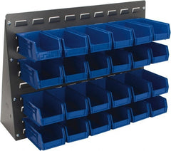 Quantum Storage - 24 Bin Bench Rack Unit with Bins - 27 Inch Overall Width x 8 Inch Overall Depth x 21 Inch Overall Height, Blue Polypropylene / Polyethylene Bins - Exact Tooling