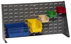 Quantum Storage - 48 Bin Bench Rack Unit with Bins - 36 Inch Overall Width x 8 Inch Overall Depth x 19 Inch Overall Height, Blue Polypropylene / Polyethylene Bins - Exact Tooling