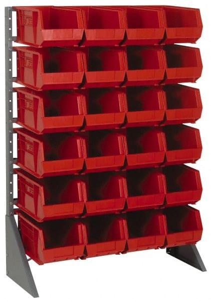 Quantum Storage - 24 Bin Rail Unit with Bins - 36 Inch Overall Width x 15 Inch Overall Depth x 53 Inch Overall Height, Red Polypropylene / Polyethylene Bins - Exact Tooling
