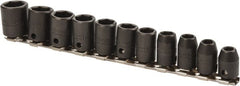 Proto - 11 Piece 3/8" Drive Impact Socket Set - 6 Points, 7mm to 17mm Range, Metric Measurement Standard - Exact Tooling