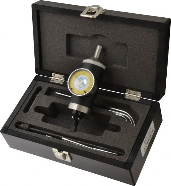 Fowler - 9 Piece, 0mm to 300mm Measuring Range, 42.5mm Dial Diam, 0-50 Dial Reading, White & Yellow Dial Test Indicator Kit - 0.01mm Dial Graduation - Exact Tooling