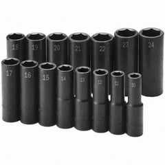 SK - 1/2" Drive Deep Impact Socket Set - 10 to 24mm, Metric Measurement Standard - Exact Tooling