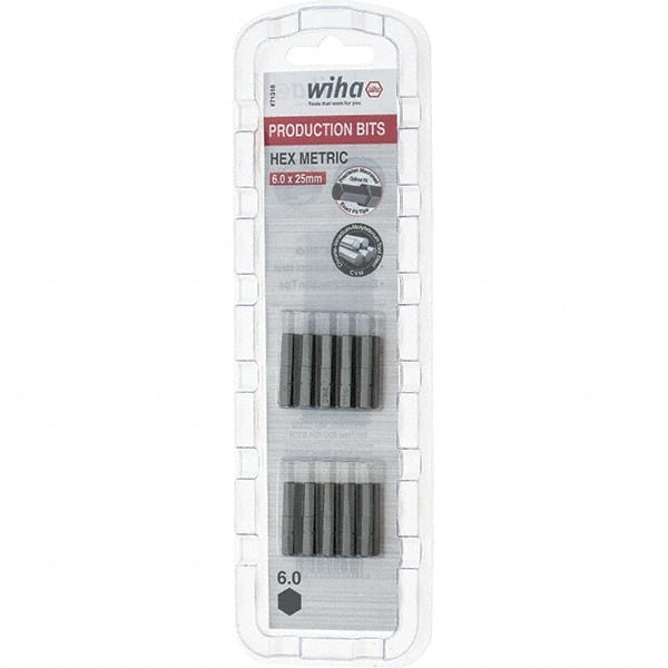 Wiha - 6mm Hex Screwdriver Bit - 1/4" Drive, 1" OAL - Exact Tooling