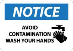 NMC - "Notice - Avoid Contamination - Wash Your Hands", 10" Long x 14" Wide, Rigid Plastic Safety Sign - Rectangle, 0.05" Thick, Use for Restroom, Janitorial & Housekeeping - Exact Tooling