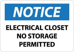 NMC - "Notice - Electrical Closet - No Storage Permitted", 10" Long x 14" Wide, Pressure-Sensitive Vinyl Safety Sign - Rectangle, 0.004" Thick, Use for Accident Prevention - Exact Tooling