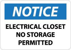 NMC - "Notice - Electrical Closet - No Storage Permitted", 10" Long x 14" Wide, Aluminum Safety Sign - Rectangle, 0.04" Thick, Use for Accident Prevention - Exact Tooling