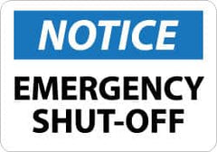 NMC - "Notice - Emergency Shut-Off", 10" Long x 14" Wide, Pressure-Sensitive Vinyl Safety Sign - Rectangle, 0.004" Thick, Use for Accident Prevention - Exact Tooling