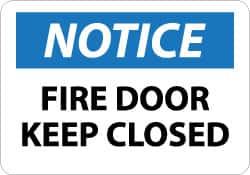 NMC - Notice - Fire Door - Keep Closed, Pressure Sensitive Vinyl Fire and Exit Sign - 14" Wide x 10" High - Exact Tooling