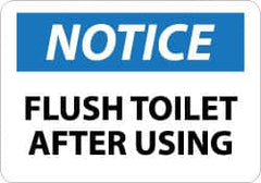 NMC - "Notice - Flush Toilet After Using", 10" Long x 14" Wide, Pressure-Sensitive Vinyl Safety Sign - Rectangle, 0.004" Thick, Use for Security & Admittance - Exact Tooling
