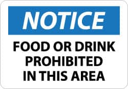 NMC - "Notice - Food or Drink Prohibited in This Area", 10" Long x 14" Wide, Aluminum Safety Sign - Rectangle, 0.04" Thick, Use for Accident Prevention - Exact Tooling