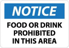 NMC - "Notice - Food or Drink Prohibited in This Area", 10" Long x 14" Wide, Aluminum Safety Sign - Rectangle, 0.04" Thick, Use for Accident Prevention - Exact Tooling