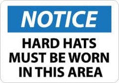 NMC - "Notice - Hard Hats Must Be Worn in This Area", 10" Long x 14" Wide, Rigid Plastic Safety Sign - Rectangle, 0.05" Thick, Use for Accident Prevention - Exact Tooling