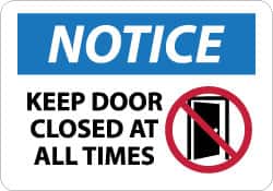 NMC - "Notice - Keep Door Closed at All Times", 10" Long x 14" Wide, Aluminum Safety Sign - Rectangle, 0.04" Thick, Use for Security & Admittance - Exact Tooling