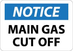 NMC - "Notice - Main Gas Cutoff", 10" Long x 14" Wide, Pressure-Sensitive Vinyl Safety Sign - Rectangle, 0.004" Thick, Use for Accident Prevention - Exact Tooling