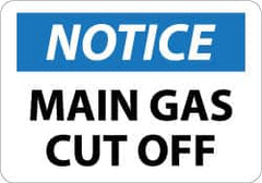 NMC - "Notice - Main Gas Cutoff", 10" Long x 14" Wide, Pressure-Sensitive Vinyl Safety Sign - Rectangle, 0.004" Thick, Use for Accident Prevention - Exact Tooling