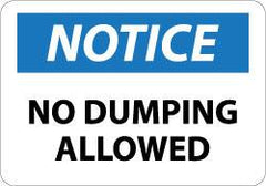 NMC - "Notice - No Dumping Allowed", 10" Long x 14" Wide, Aluminum Safety Sign - Rectangle, 0.04" Thick, Use for Security & Admittance - Exact Tooling