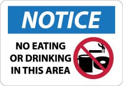 NMC - "Notice - No Eating or Drinking in This Area", 10" Long x 14" Wide, Aluminum Safety Sign - Rectangle, 0.04" Thick, Use for Security & Admittance - Exact Tooling