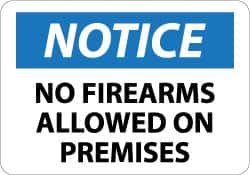 NMC - "Notice - No Firearms Allowed on Premises", 10" Long x 14" Wide, Rigid Plastic Safety Sign - Rectangle, 0.05" Thick, Use for Accident Prevention - Exact Tooling