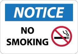 NMC - "Notice - No Smoking", 10" Long x 14" Wide, Aluminum Safety Sign - Rectangle, 0.04" Thick, Use for Accident Prevention - Exact Tooling