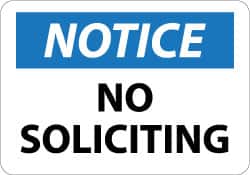 NMC - "Notice - No Soliciting", 10" Long x 14" Wide, Aluminum Safety Sign - Rectangle, 0.04" Thick, Use for Security & Admittance - Exact Tooling