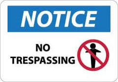 NMC - "Notice - No Trespassing", 10" Long x 14" Wide, Rigid Plastic Safety Sign - Rectangle, 0.05" Thick, Use for Security & Admittance - Exact Tooling