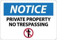 NMC - "Notice - Private Property - No Trespassing", 10" Long x 14" Wide, Pressure-Sensitive Vinyl Safety Sign - Rectangle, 0.004" Thick, Use for Security & Admittance - Exact Tooling