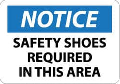 NMC - "Notice - Safety Shoes Required in This Area", 10" Long x 14" Wide, Rigid Plastic Safety Sign - Rectangle, 0.05" Thick, Use for Accident Prevention - Exact Tooling