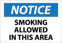 NMC - "Notice - Smoking Allowed in This Area", 10" Long x 14" Wide, Aluminum Safety Sign - Rectangle, 0.04" Thick, Use for Security & Admittance - Exact Tooling