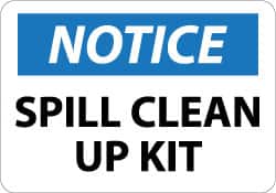 NMC - "Notice - Spill Clean Up Kit", 10" Long x 14" Wide, Rigid Plastic Safety Sign - Rectangle, 0.05" Thick, Use for Restroom, Janitorial & Housekeeping - Exact Tooling