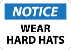 NMC - "Notice - Wear Hard Hats", 10" Long x 14" Wide, Aluminum Safety Sign - Rectangle, 0.04" Thick, Use for Accident Prevention - Exact Tooling