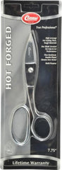 Clauss - 2" LOC, 7-3/4" OAL Chrome Plated Standard Shears - Right Hand, 1 Blade Serrated, Chrome Plated Straight Handle, For Crafts - Exact Tooling
