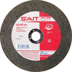 Sait - 7" 24 Grit Aluminum Oxide Cutoff Wheel - 3/32" Thick, 5/8" Arbor, 8,500 Max RPM, Use with Circular Saws - Exact Tooling