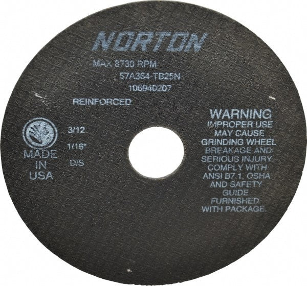 Norton - 7" 36 Grit Aluminum Oxide Cutoff Wheel - 1/16" Thick, 1-1/4" Arbor, 8,730 Max RPM, Use with Stationary Grinders - Exact Tooling